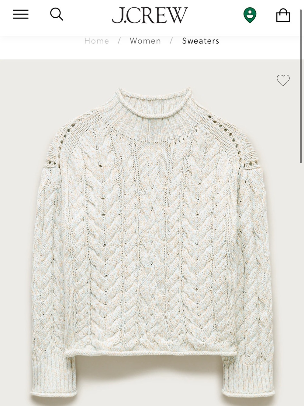 J.Crew Rollneck Cable-Knit Mock Neck Sweater
